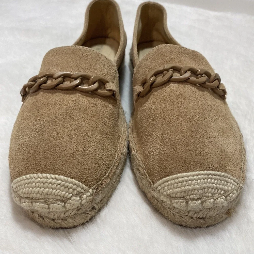 Talbots Hadley Women's 6 Tan Suede Espadrille Loafers‎ Chain Link Detail Boho